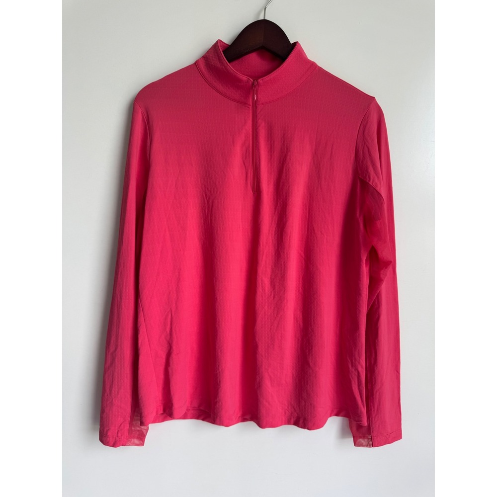 IBKUL Women Pink Long Sleeve Quarter Zip Sun Pullover UPF 50 Mesh Golf Top Large